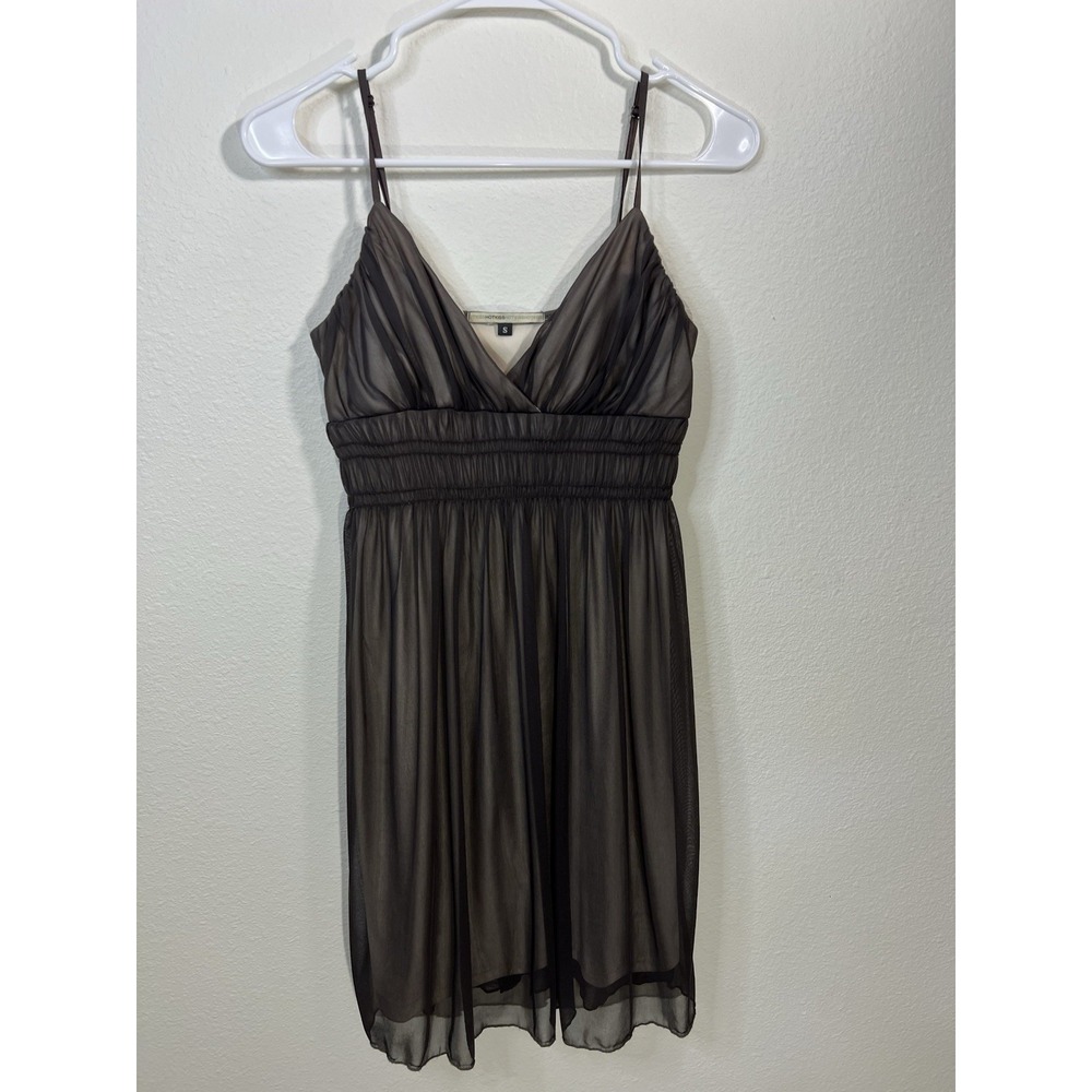 Vintage Y2K Hot Kiss Brown Mini Dress Babydoll Mesh Whimsigoth Boho Sz S